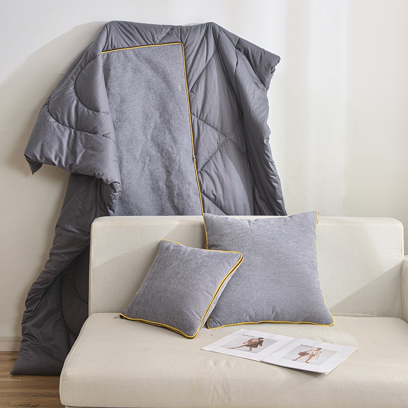 新雪尼尔纯色全棉抱枕被子两用办公室午睡空调毯宿舍折叠靠垫纯棉