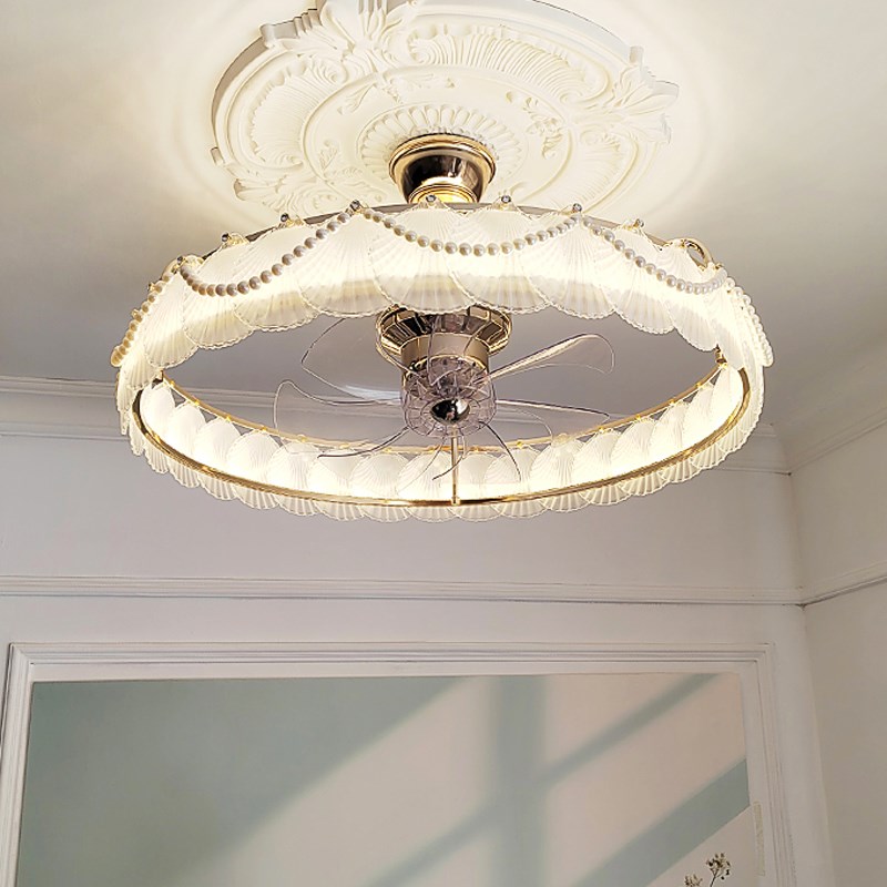 风扇灯2025新款奶油吊灯客厅餐厅轻奢卧室遥控变频贝壳法式电扇灯