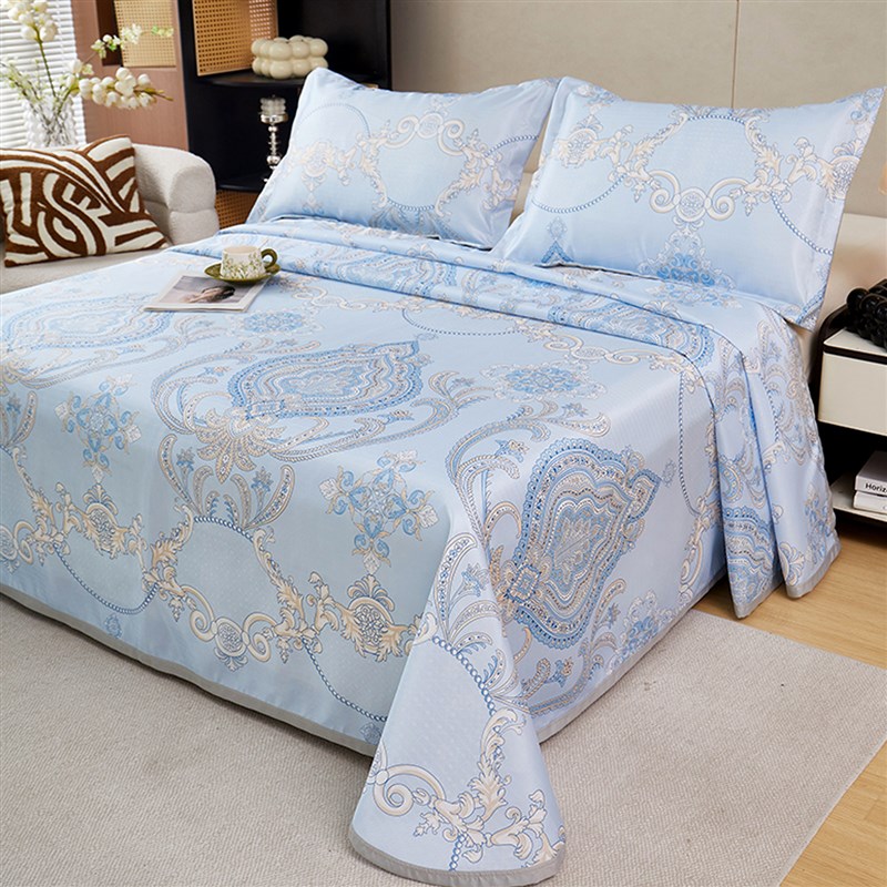 2025新款夏季欧式提花冰丝凉席三件套床单款可机水洗折叠空调软席