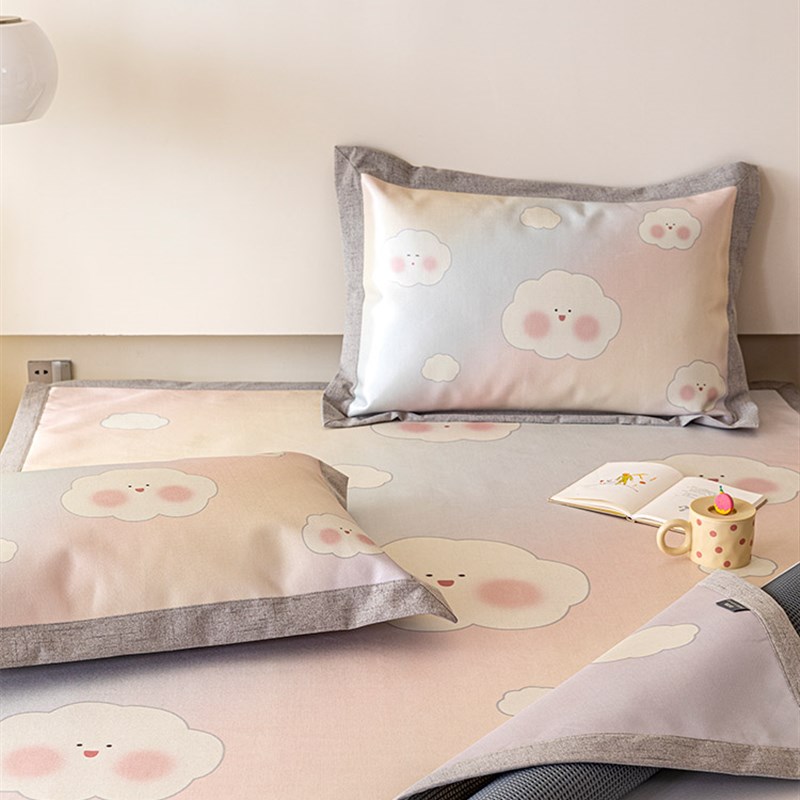 夏季可爱卡通风冰丝凉席三件套床席床笠款儿童可水洗可折叠空调席