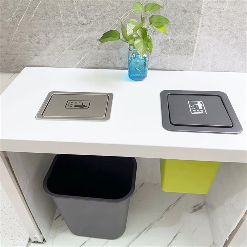 厨房台面嵌入式垃圾n桶不锈钢内嵌式垃圾桶翻盖暗装清洁桶圆形方