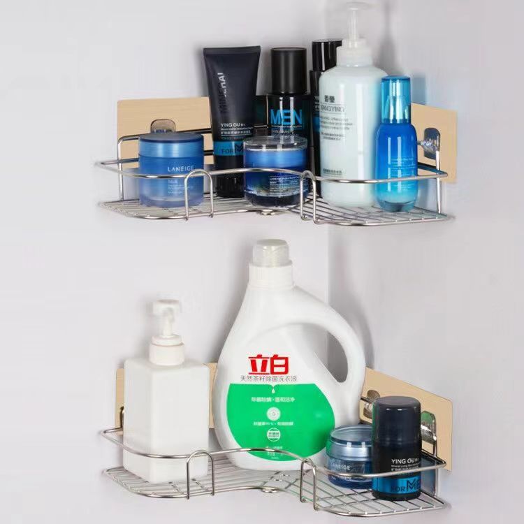 免打孔卫生间浴室厨房台面u不锈钢三角置物架厕所洗漱台墙拐角架
