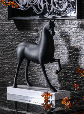 现代新中式大理石底座骏马动x物样板房售楼处会所酒店软装饰品摆