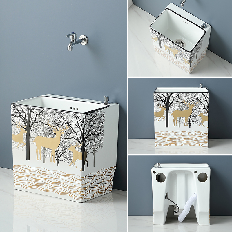 铭端小号陶瓷拖把池落地式洗拖布A盆家用阳台水池户外地拖盆墩布