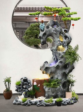 新中式假山流水喷泉招财玄关客厅A阳台楼梯装饰太湖石鱼缸造景摆