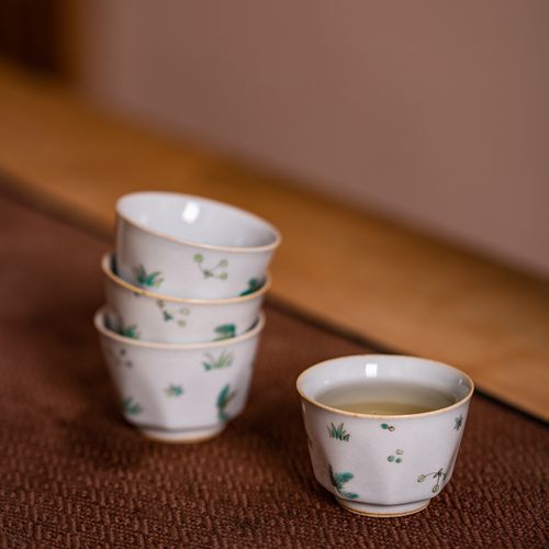 茶杯-陶瓷品茗杯-水草纹四客杯