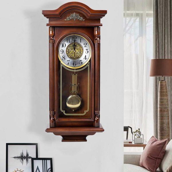 欧式古董钟客厅老式实木静音挂钟中式复古长方形摆钟整点报时钟表