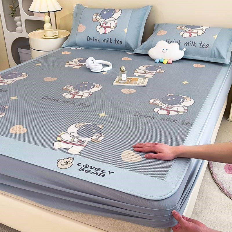 A类冰丝凉席夏季床笠冰藤席三件套儿童学生宿舍单人可机洗空调席