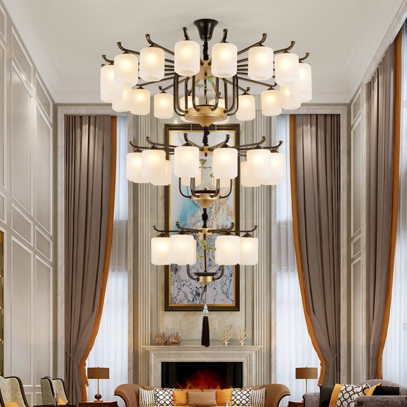 新中式复式楼大吊灯别墅楼梯大厅客厅跃I层三层中空挑空楼中楼吊