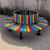 户外树围椅公园长椅防腐木圆椅塑木实木排椅弧形坐凳小区景观庭院