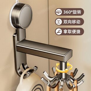 强力吸盘厨房旋转挂钩置物架免钉壁挂式挂架锅铲勺子厨具收纳神器
