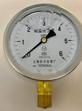 上海仪川 6mpa 耐震压力表 直径100mm 螺纹m20x1.5 yn-100 1.6级