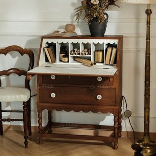 悦澜居实木梳妆台秘书柜家用小户型复古风化妆柜咖啡厅餐厅陈列柜