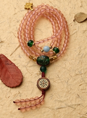 【原创设计.藕粉】手工琉璃手錬佛珠108颗项链礼物念珠粉色饰品女