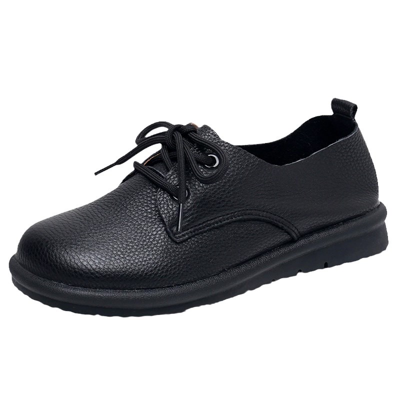 妈妈鞋软底软面舒适2024新款英伦风春秋季单鞋真皮女鞋子大码皮鞋