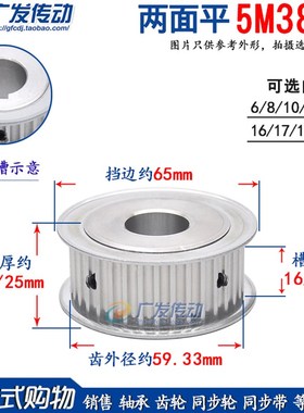 两面平 5M38齿 T 同步轮 槽宽16/21 AF型 同步皮带轮 孔6-25可选