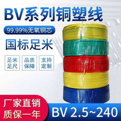 电线家用电缆家装硬线阻燃BV0.5/1/0.75平方单铜芯国标1.5铜线10