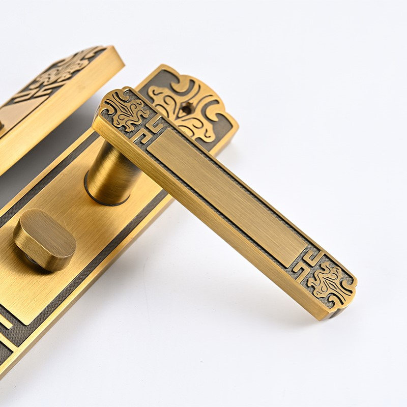 新中式入户双开别墅防盗天地锁大门换锁欧式现代门把手上提反锁