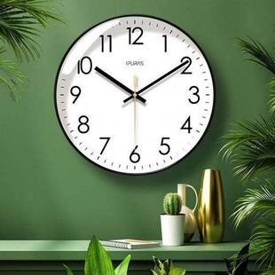 自动对时钟6026挂钟客厅经典 A钟表挂表静音扫秒数字时钟挂墙钟