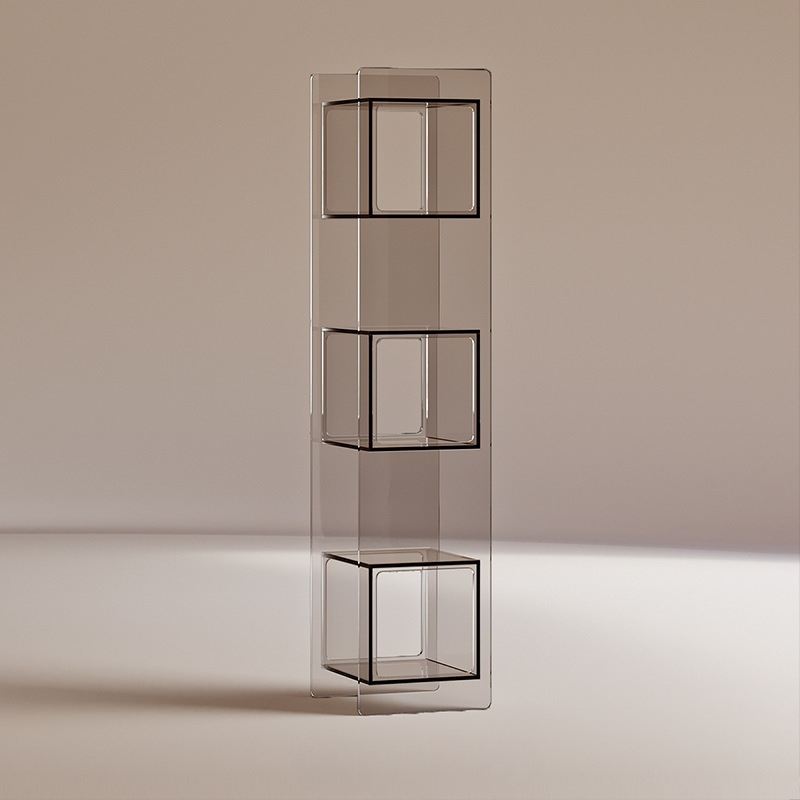 轻奢风透明书柜子客厅家用多层简约实木落地置物架靠墙一体小书架