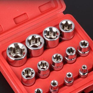 E型套筒组套6角e型梅花型套筒14件六角花键星型套筒组合汽修工具