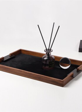 现代简约斑点马毛皮质金属托盘A收纳置物创意摆件桌面客厅样板间