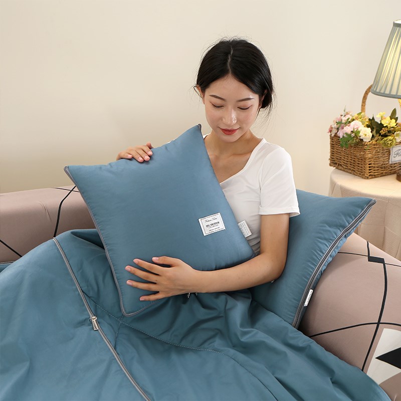 纯色全棉抱枕被两用车载靠垫二合一沙发J办公室可折叠便携午休枕