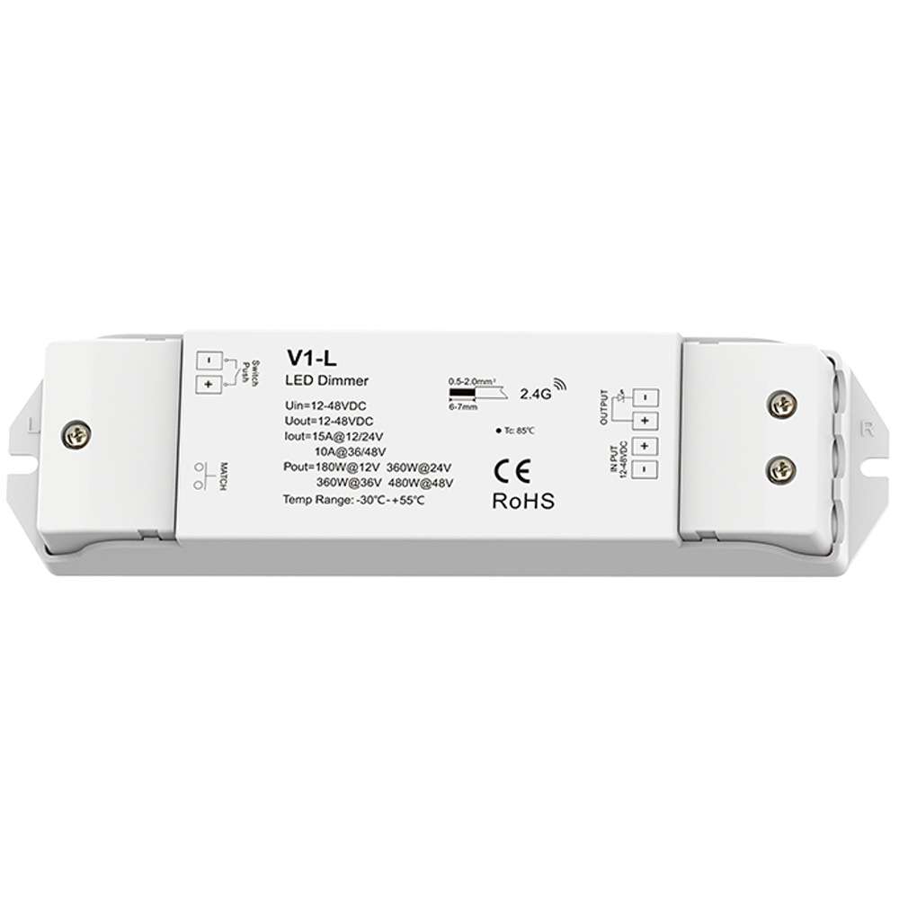 RF 2.4GHz LED恒压控制器5-36VDC 8A信号自动中继PUSH开关3秒渐变
