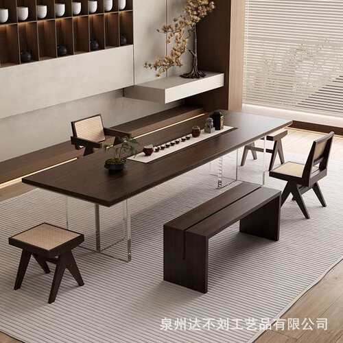 侘寂风泡茶桌亚克力茶台大板桌功夫禅意实木新中式家用茶桌椅组合