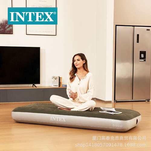 intex 64106 绿色单人植绒线拉空气床略小 充气床加厚野营床