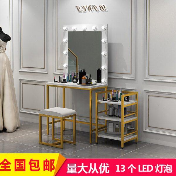 化妆台影楼带灯镜子专业彩妆婚纱店梳妆台美容院化妆师专用化妆桌