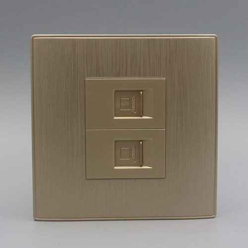 金色拉丝86型电脑面板2个免RJ45超五类网络电脑cat5e网线信息插