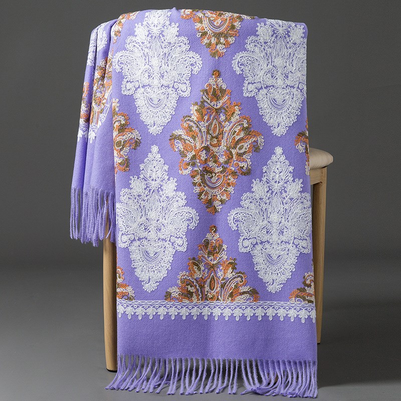 羊绒披肩女大h秋冬季外搭加厚保暖新款高端大红色绣花百搭围巾两