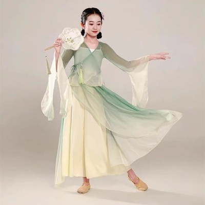 儿童古典舞演出i服飘逸纱衣中国风舞蹈服装女童练功服扇子舞表演