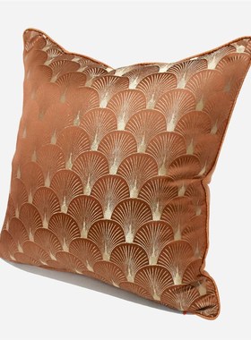 现代简约新中式橙色扇形沙发抱枕靠垫套样L板间软装客厅靠包套代