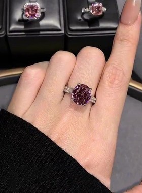 【细赏瑰丽】葡j萄紫仿锆石戒指合金中古时尚高颜值甜美女生指环
