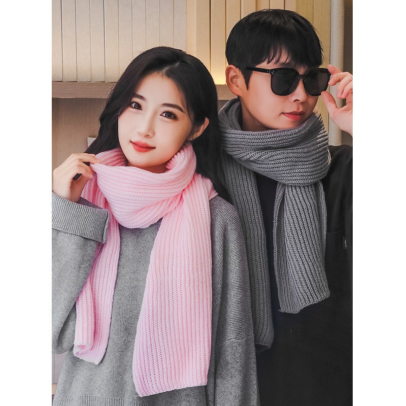 冬季新款围巾男女纯色毛线针织韩版时尚保暖 ins青年Y学生情侣围