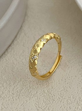 Sa925银麦穗拉丝编织戒指女中古高级感指环精致质感新品指戒