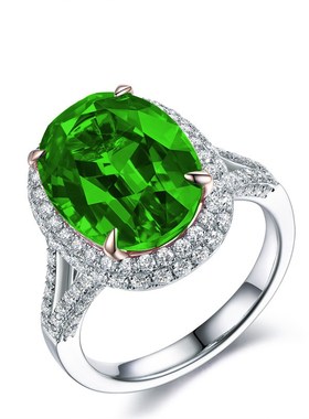 珠宝5克拉合成粉碧玺戒指女镀18K白K金镶嵌仿真锆石活口指环