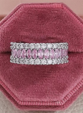 跨境shein新款 热卖多排t奢华锆石镶嵌满钻 素圈女永恒之戒指r557