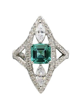 珠宝 2023新款S925银绿碧玺F色天然切6*6欧美风时尚百搭戒指