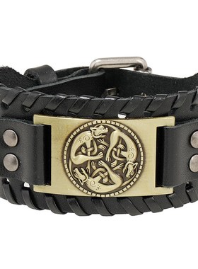 欧美时尚流行首j饰个性复古编织牛皮手链简约创意设计男士饰品