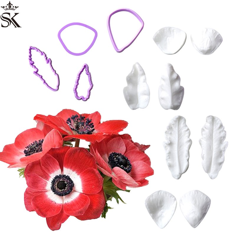 仿真罂k粟花双面切压模全套 翻糖糖花蛋糕硅胶模具烘焙工具