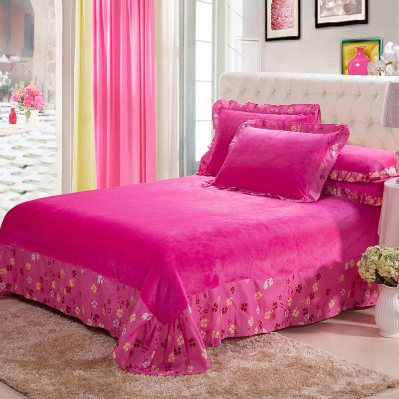 韩版花边法莱绒床单单件法兰绒单人宿舍床双人珊瑚绒床单保暖秋冬