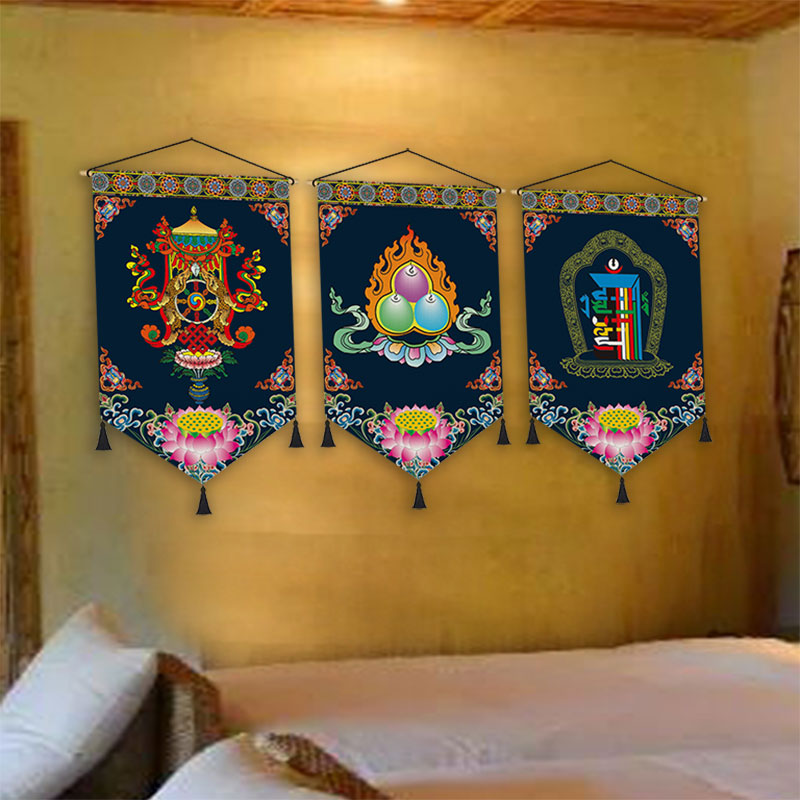 藏族民族特色文化三角挂画藏式文旅民宿宾馆客房装饰挂画装饰布毯