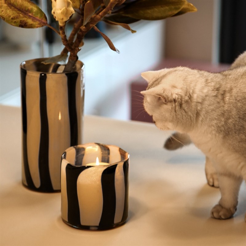 中古风条纹烛台香薰蜡烛杯桌面收纳笔筒小花器摆件蕨类蝴蝶兰套盆