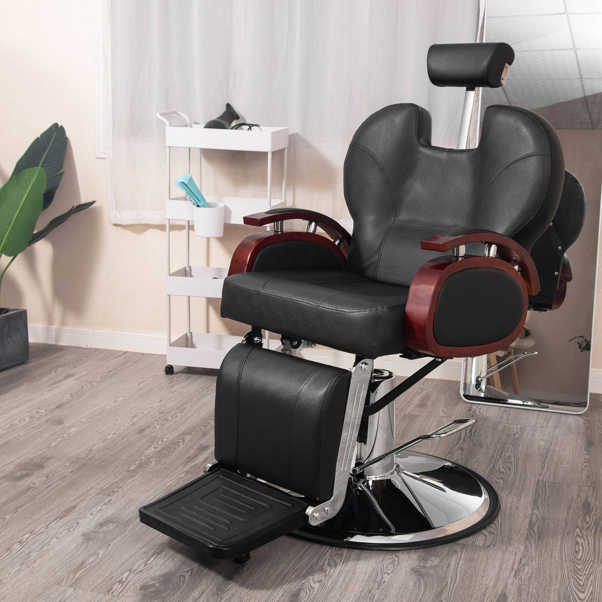 宏孜跨境供应 发廊沙龙美发椅 液压360旋转可放倒刮胡美容理发椅