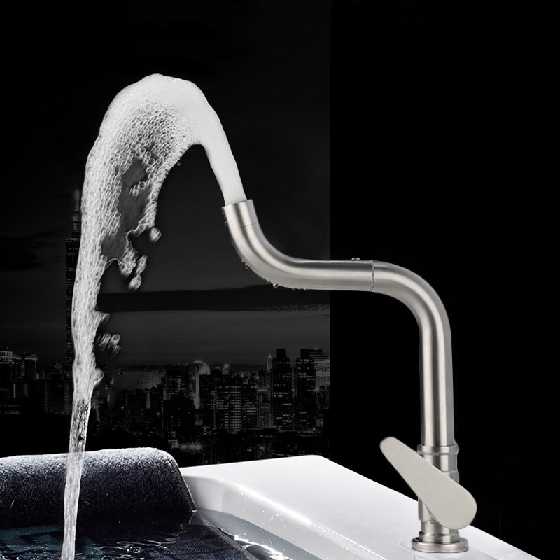 304不锈钢单冷面盆龙头万向旋转洗脸盆水龙头单孔洗手盆卫生间