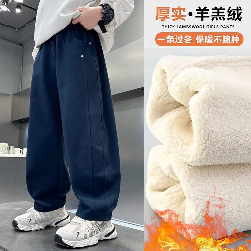 男童秋冬一体绒保暖弯刀卫裤