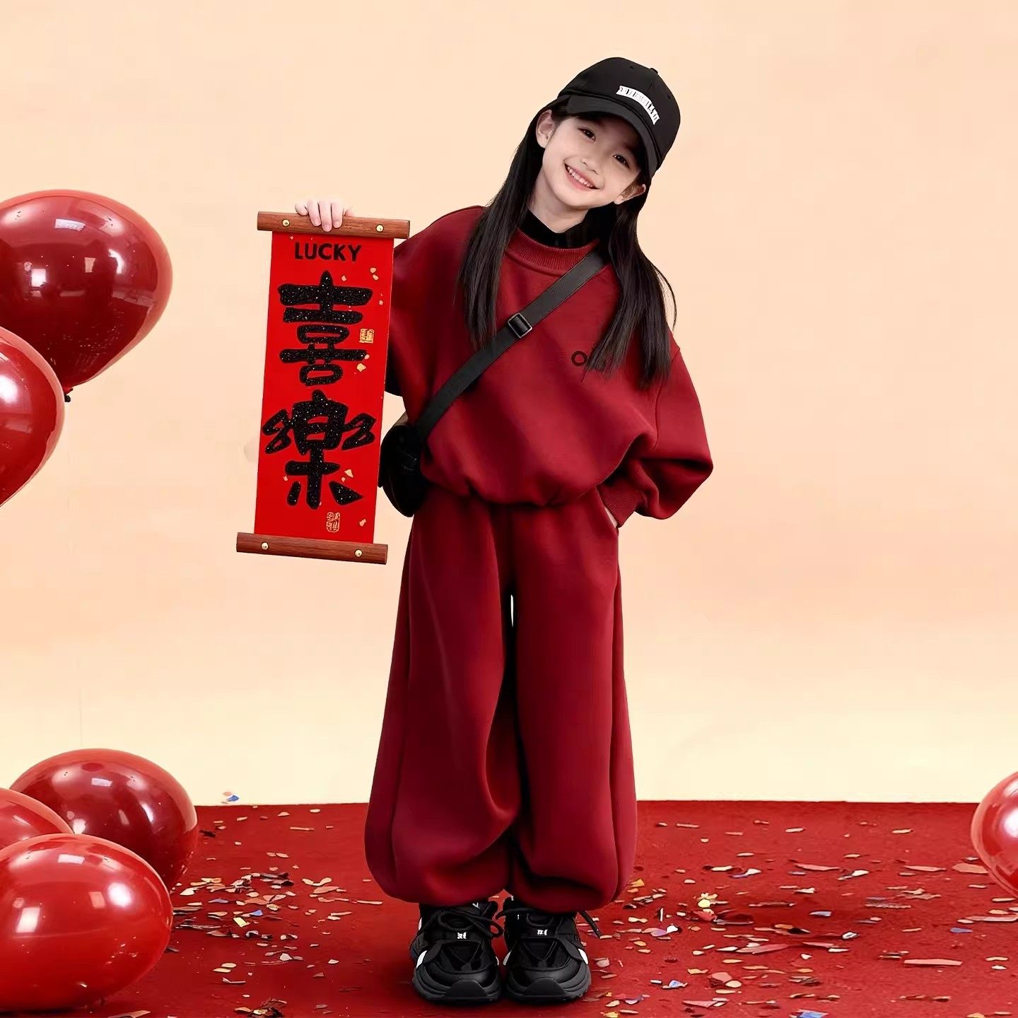 女童套装本命年加绒加厚拜年服潮